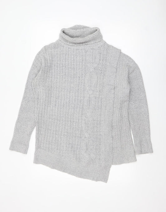 Wallis Women Grey Cable-Knit Roll Neck Jumper Size S