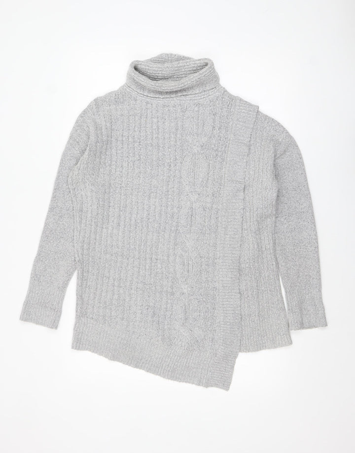 Wallis Women Grey Cable-Knit Roll Neck Jumper Size S