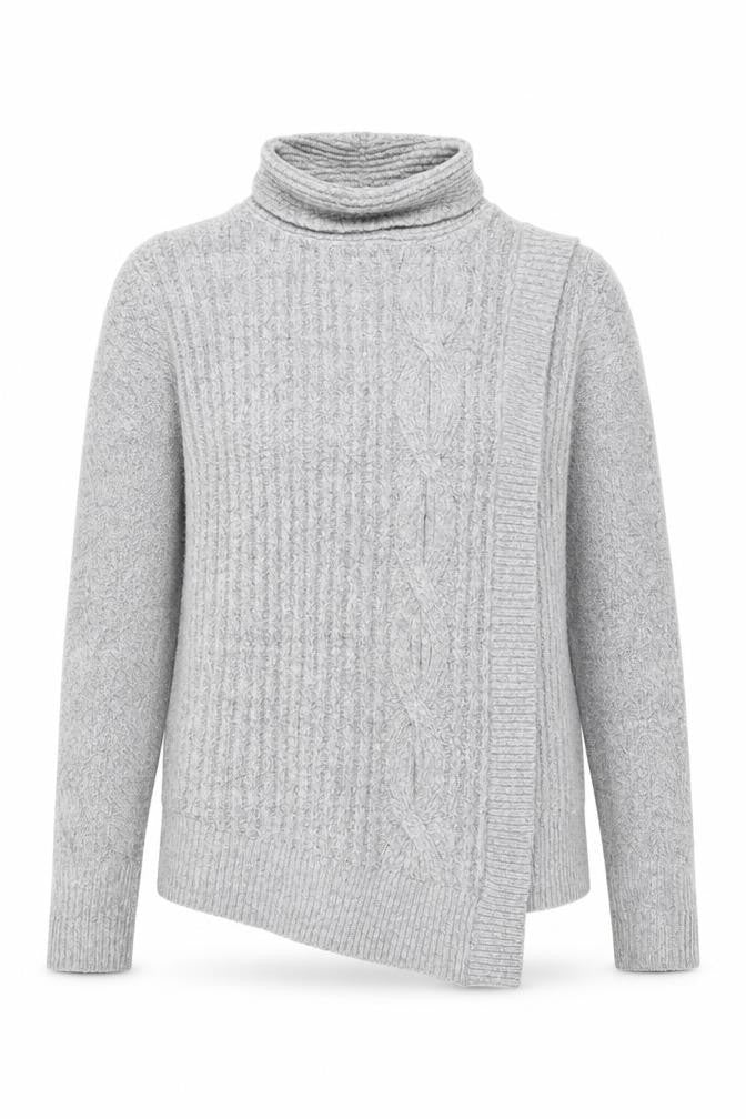 Wallis Women Grey Cable-Knit Roll Neck Jumper Size S