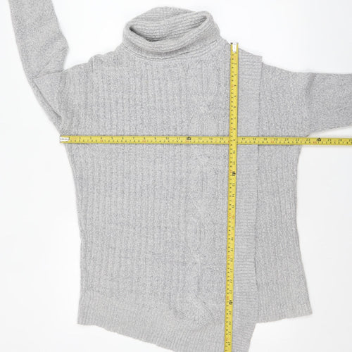 Wallis Women Grey Cable-Knit Roll Neck Jumper Size S