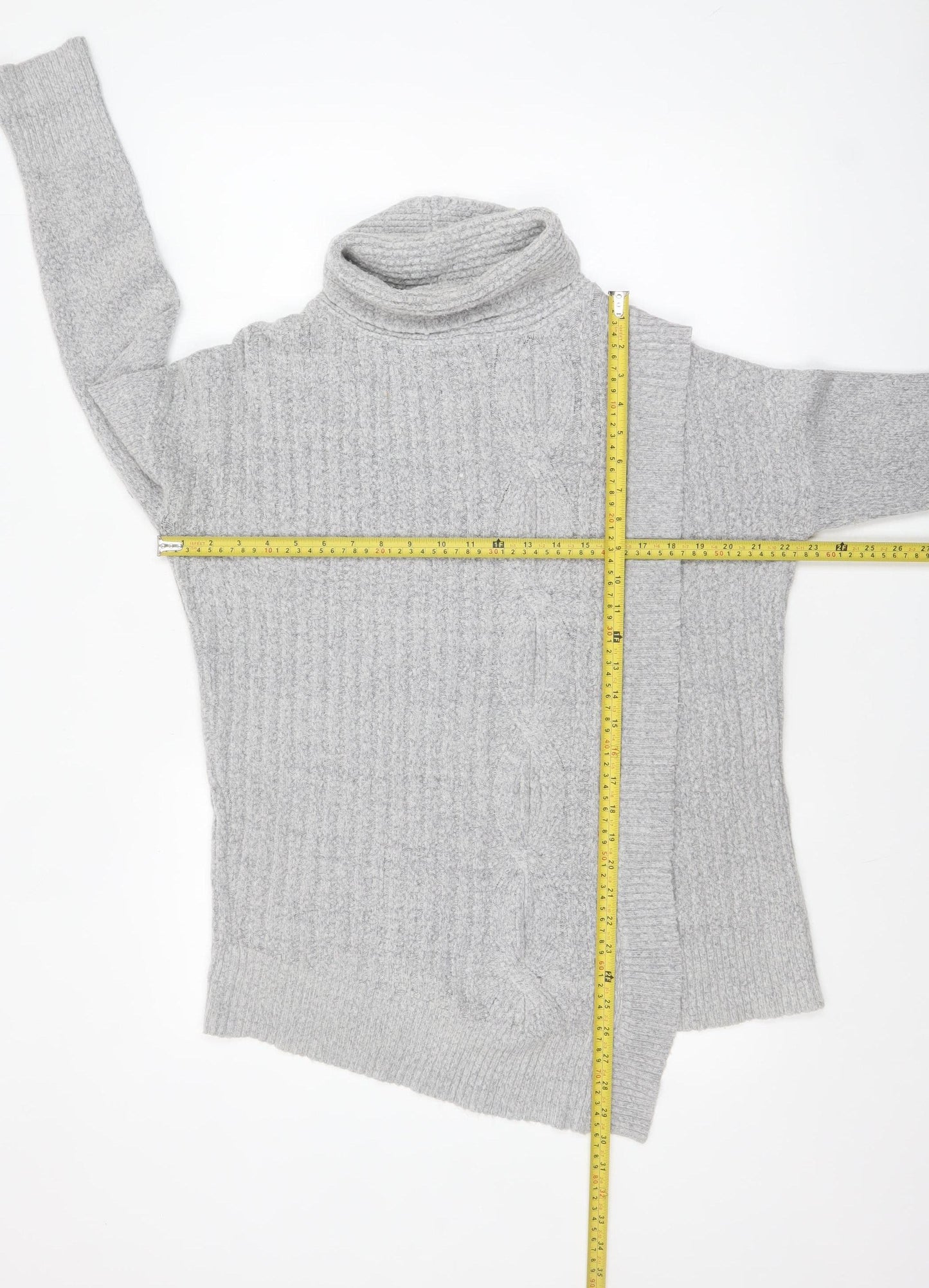 Wallis Women Grey Cable-Knit Roll Neck Jumper Size S
