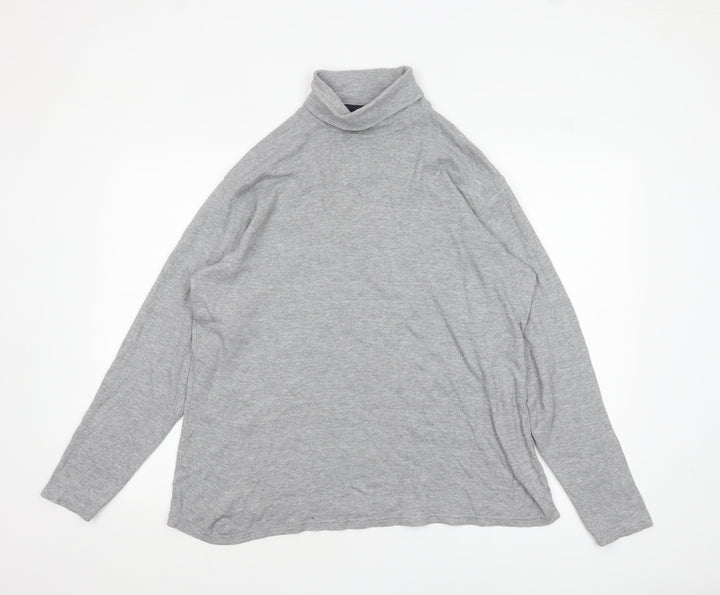 James Pringle Men's Grey Roll Neck Long Sleeve Cotton Top - M