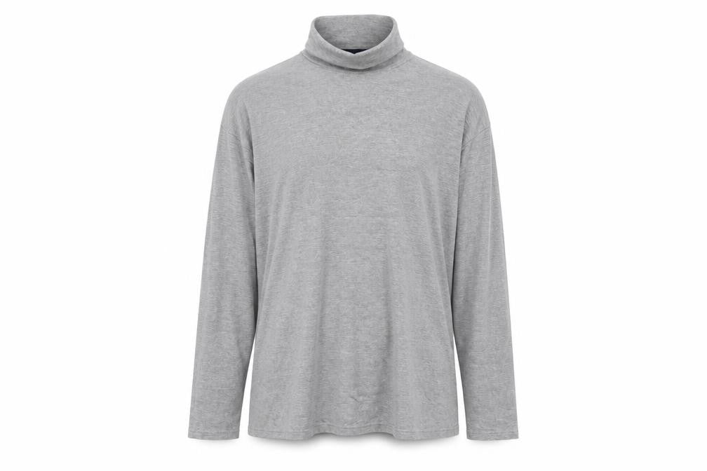 Front view of James Pringle Men's Grey Roll Neck Long Sleeve Cotton Top - M
