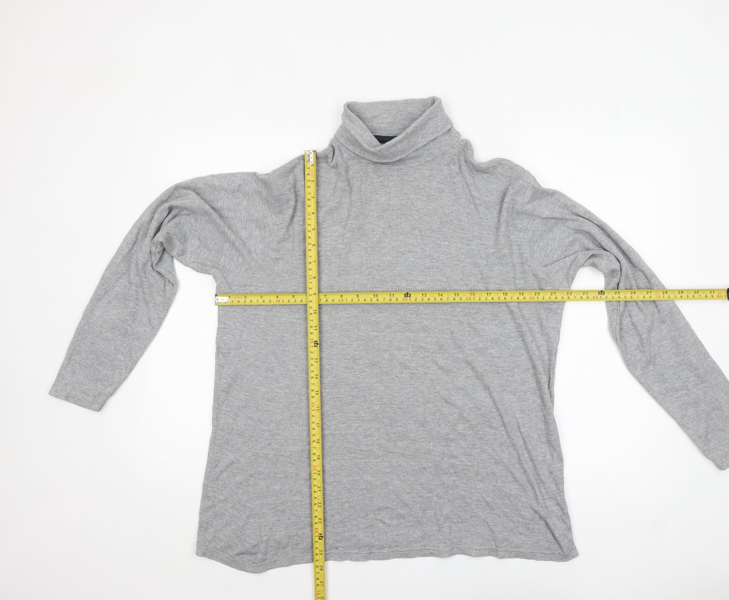 James Pringle Men's Grey Roll Neck Long Sleeve Cotton Top - M