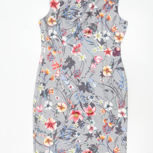 Marks and Spencer Women Grey Floral Sheath Dress Size 14