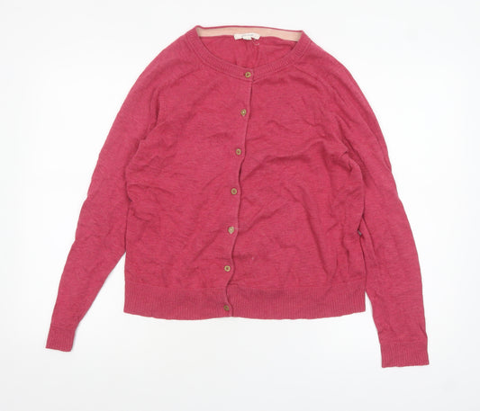 White Stuff Women Pink Cotton Crew Neck Button Cardigan Size 12