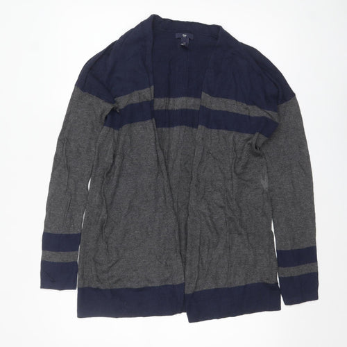 Gap Women's Grey & Navy Cardigan Knit Open Front Jumper Size S