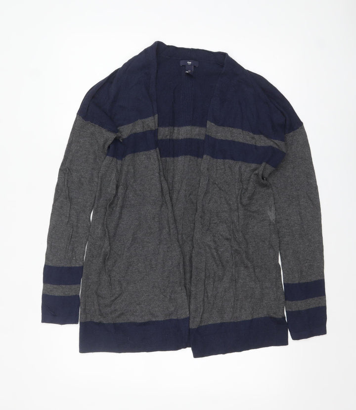Gap Women's Grey & Navy Cardigan Knit Open Front Jumper Size S