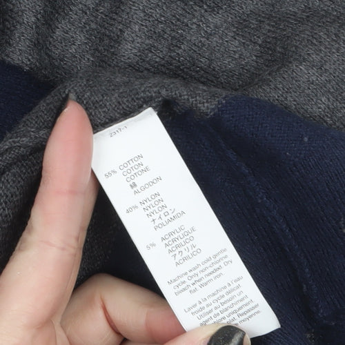 Gap Women's Grey & Navy Cardigan Knit Open Front Jumper Size S