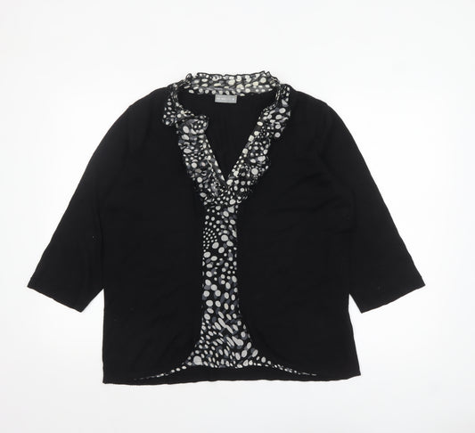 Marks and Spencer Per Una Women's Black Ruffle V-Neck 3/4 Sleeve Cardigan Size 18