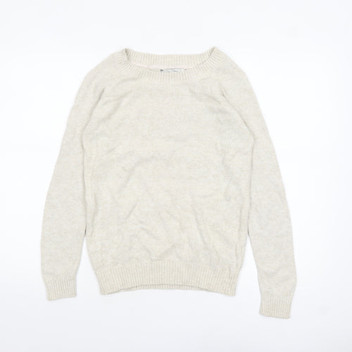 Fat Face Women's Beige Cotton Blend Crew Neck Jumper Size 10