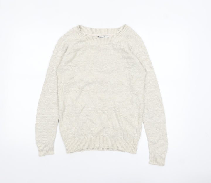 Fat Face Women's Beige Cotton Blend Crew Neck Jumper Size 10