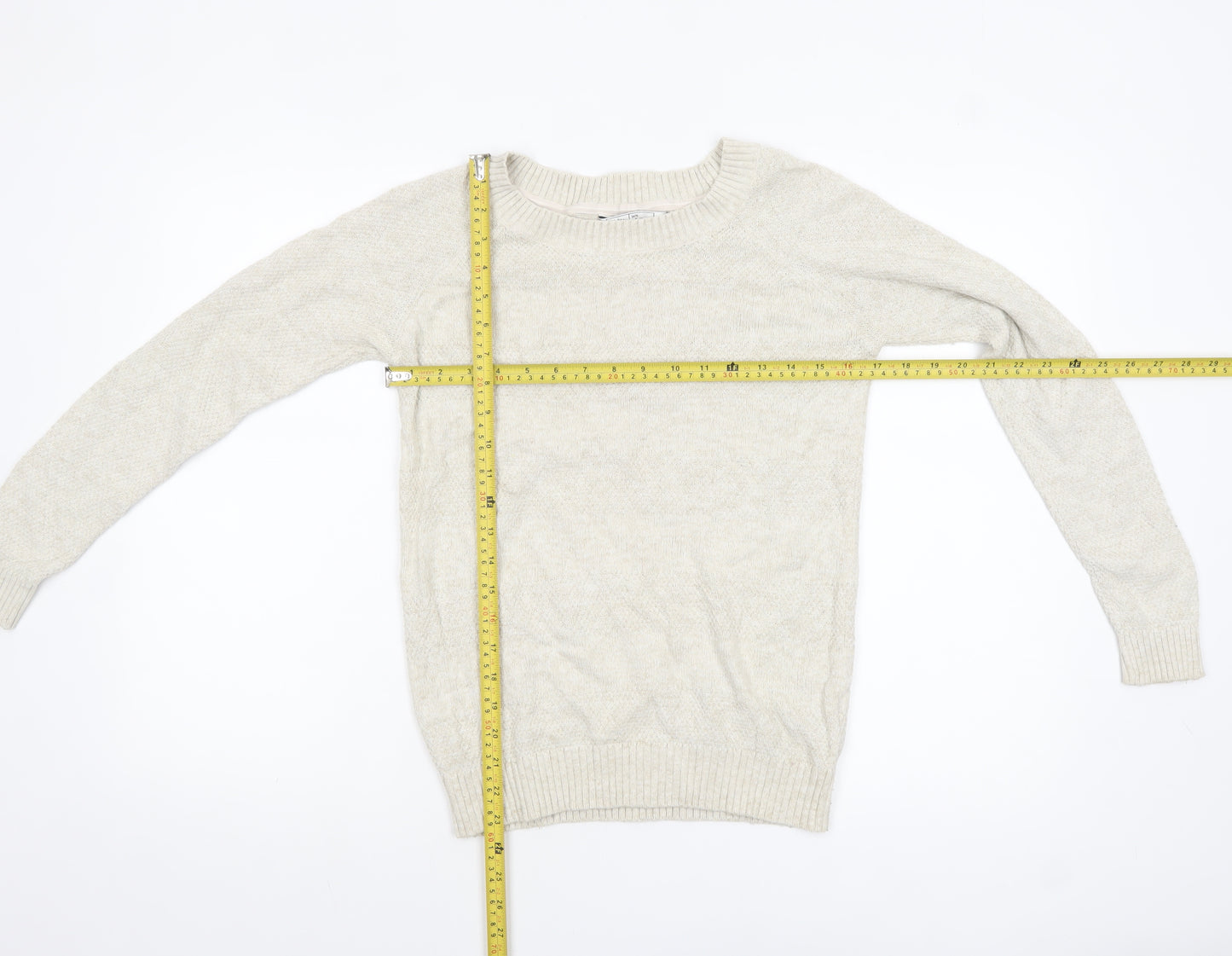 Fat Face Women's Beige Cotton Blend Crew Neck Jumper Size 10