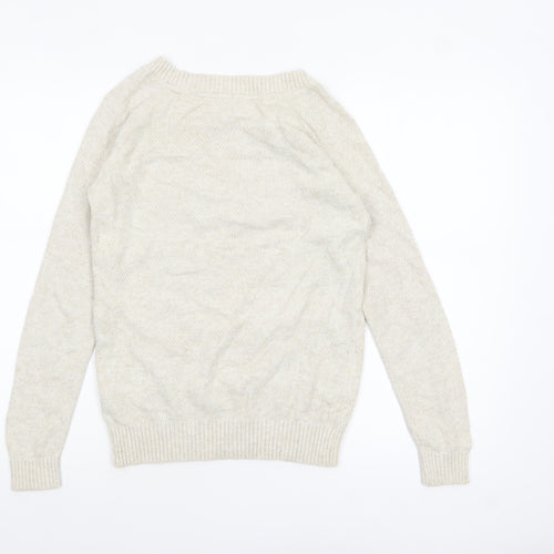 Fat Face Women's Beige Cotton Blend Crew Neck Jumper Size 10