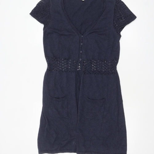 Fat Face Women’s Blue Short Sleeve Cotton Knit Cardigan Size 10