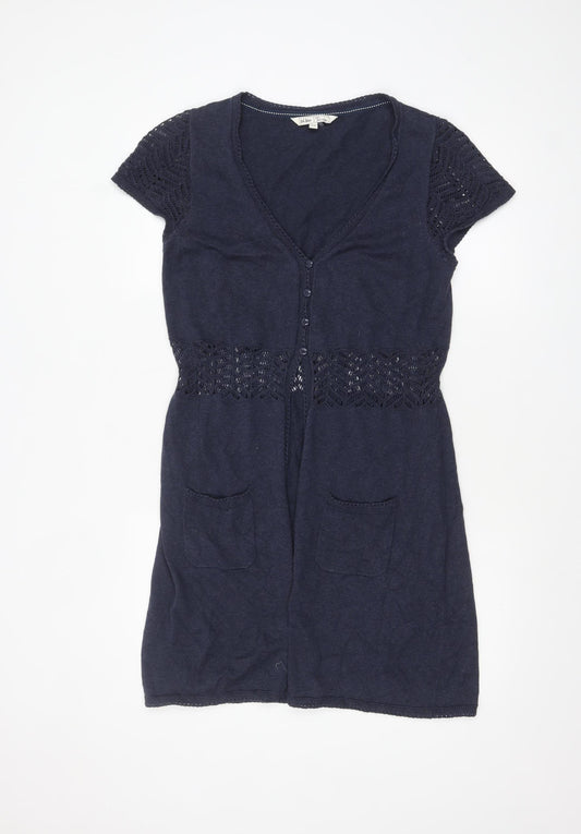 Fat Face Women’s Blue Short Sleeve Cotton Knit Cardigan Size 10