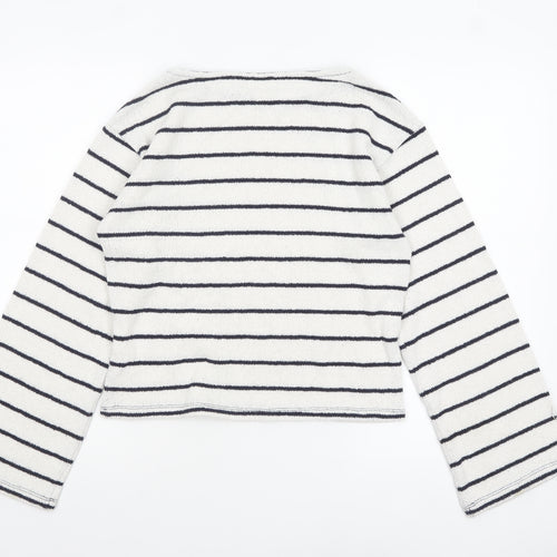H&M Women’s White Striped Boat Neck Knit Jumper XS