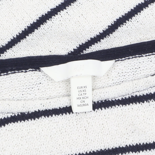H&M Women’s White Striped Boat Neck Knit Jumper XS
