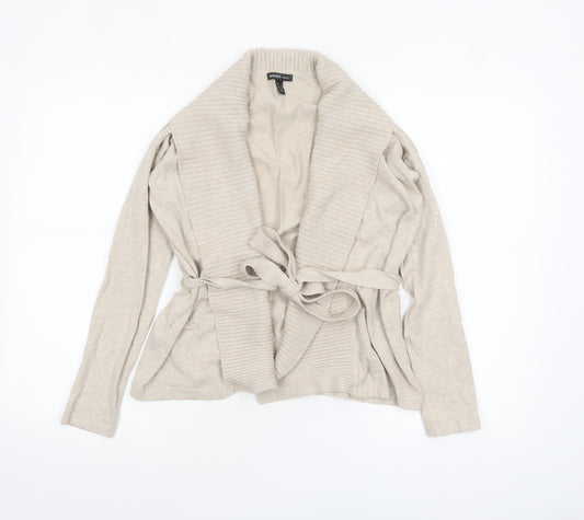 Mango Women Beige XS Belted Knit Cardigan