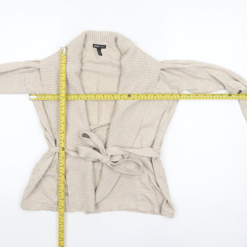 Mango Women Beige XS Belted Knit Cardigan