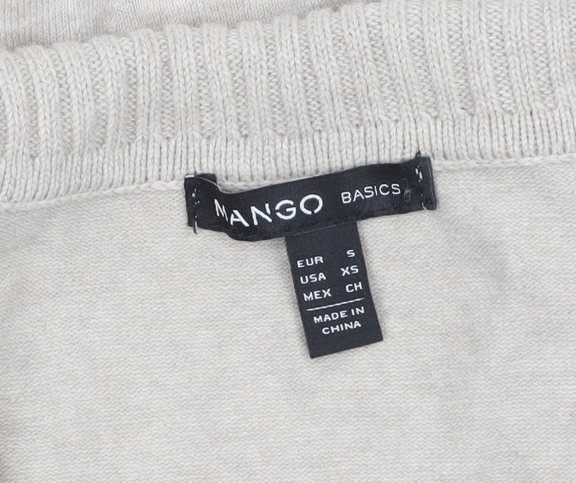 Mango Women Beige XS Belted Knit Cardigan