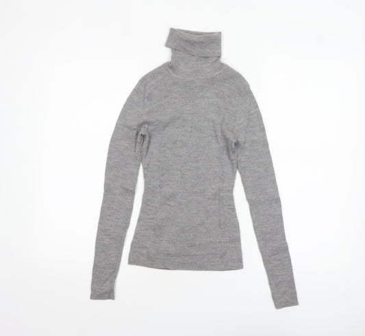 Uniqlo Women Grey XS Roll Neck Wool Ribbed Jumper