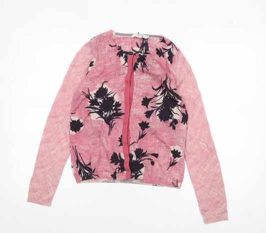 Boden Womens Pink Floral Wool Cardigan UK 10 Long Sleeve Lightweight