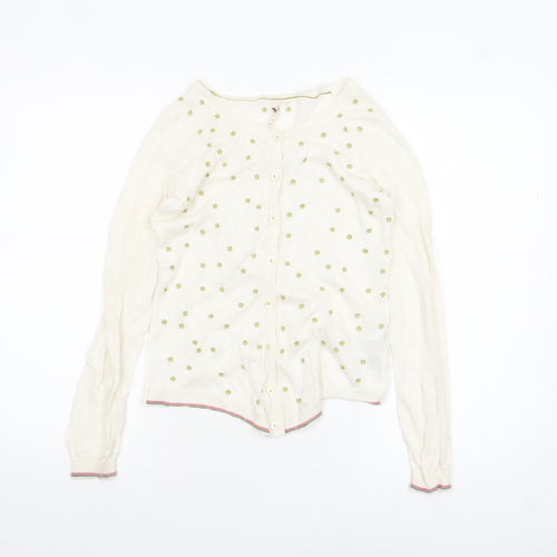 White Stuff Women Ivory Floral Linen Button Cardigan Size 8