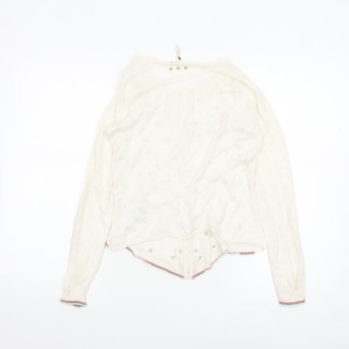 White Stuff Women Ivory Floral Linen Button Cardigan Size 8