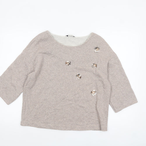 Heine Women’s Beige Sequin 3/4 Sleeve Knit Jumper Size 14