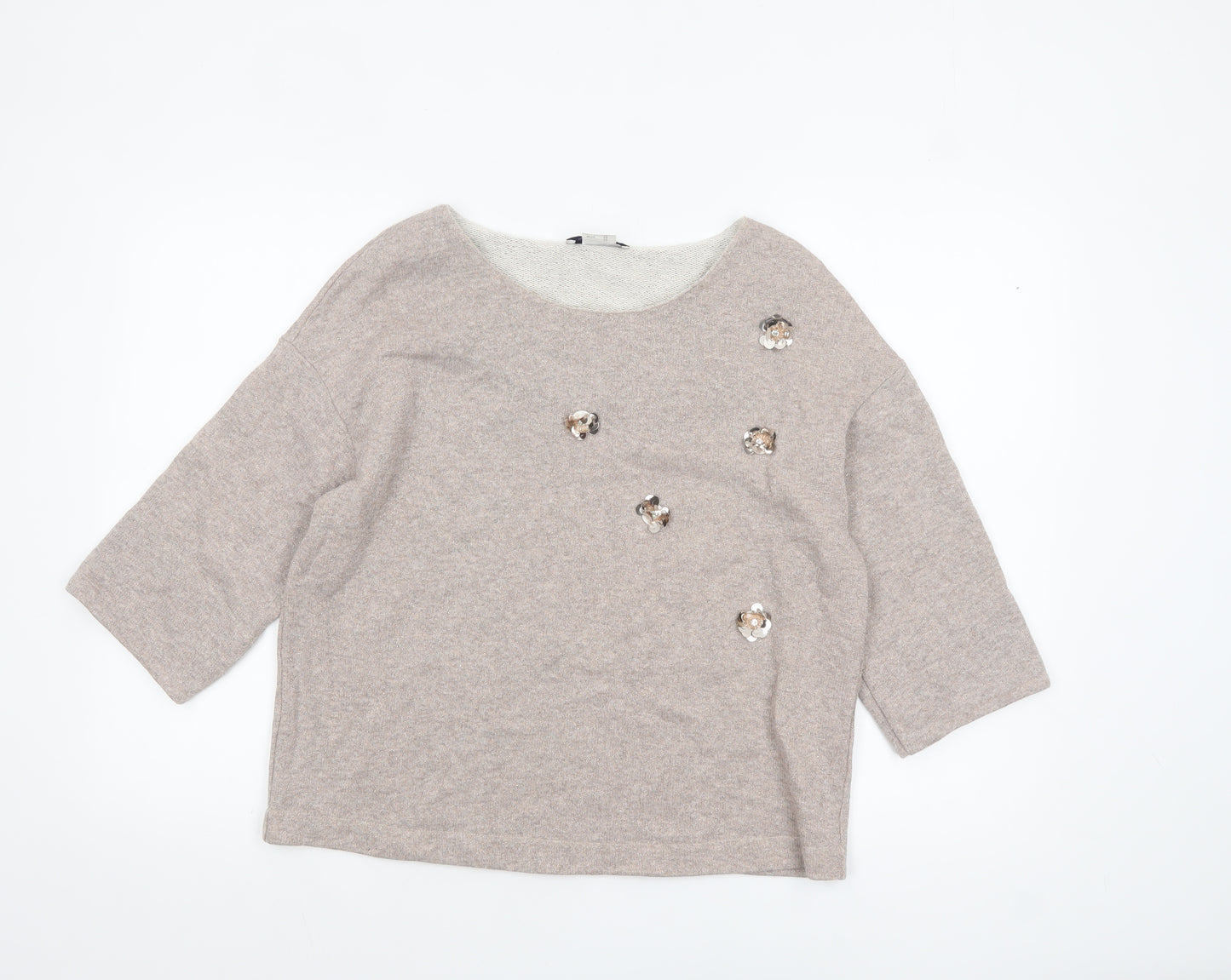 Heine Women’s Beige Sequin 3/4 Sleeve Knit Jumper Size 14