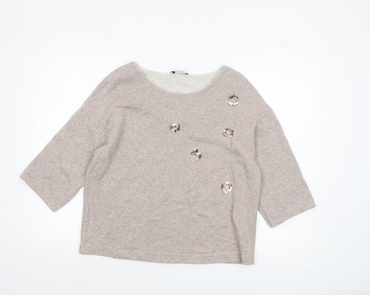 Heine Women’s Beige Sequin 3/4 Sleeve Knit Jumper Size 14