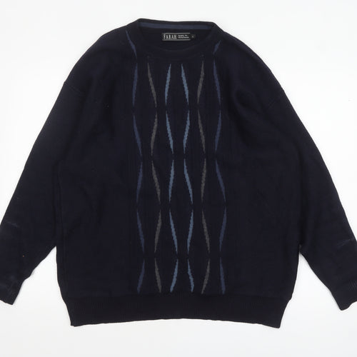 Farah Men's Blue Geometric Wool Blend Pullover Jumper Size L