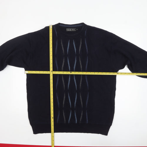 Farah Men's Blue Geometric Wool Blend Pullover Jumper Size L