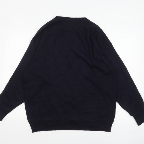 Farah Men's Blue Geometric Wool Blend Pullover Jumper Size L