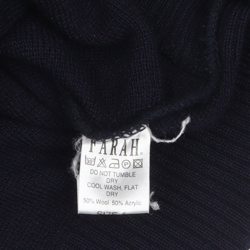 Farah Men's Blue Geometric Wool Blend Pullover Jumper Size L