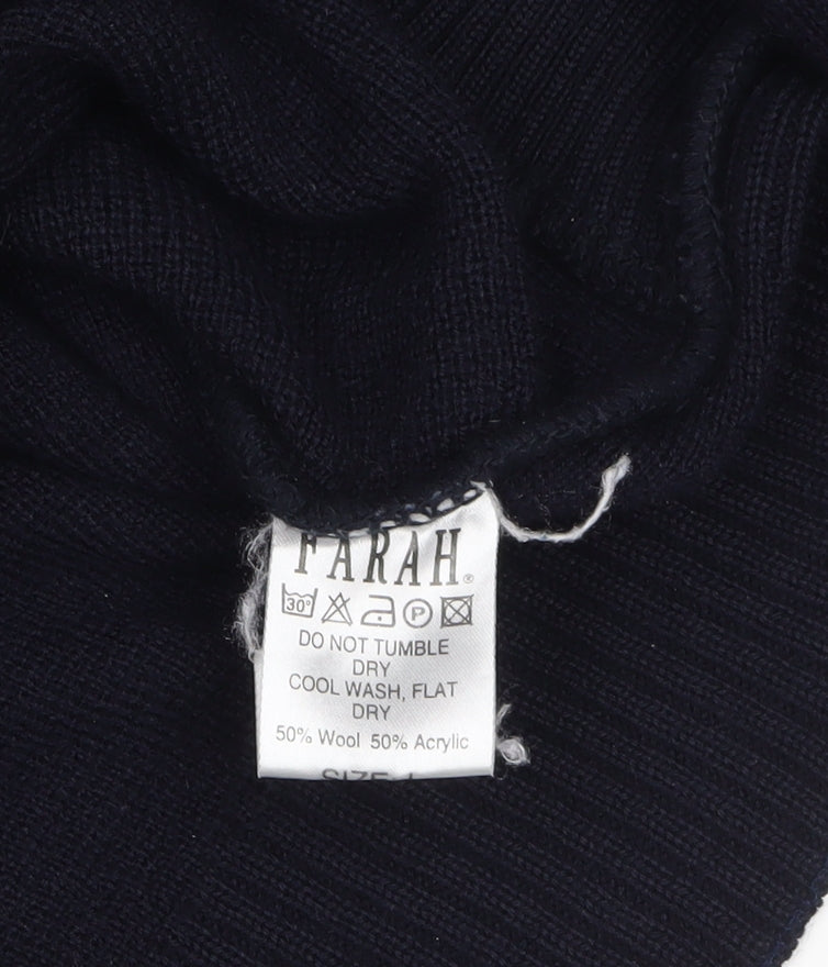 Farah Men's Blue Geometric Wool Blend Pullover Jumper Size L