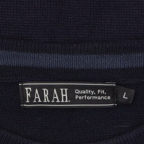 Farah Men's Blue Geometric Wool Blend Pullover Jumper Size L