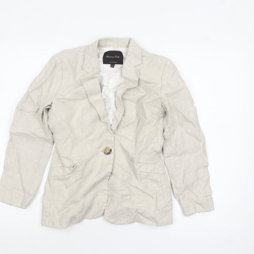 Massimo Dutti Women Beige Linen Blazer Size 6 Single-Breasted Jacket