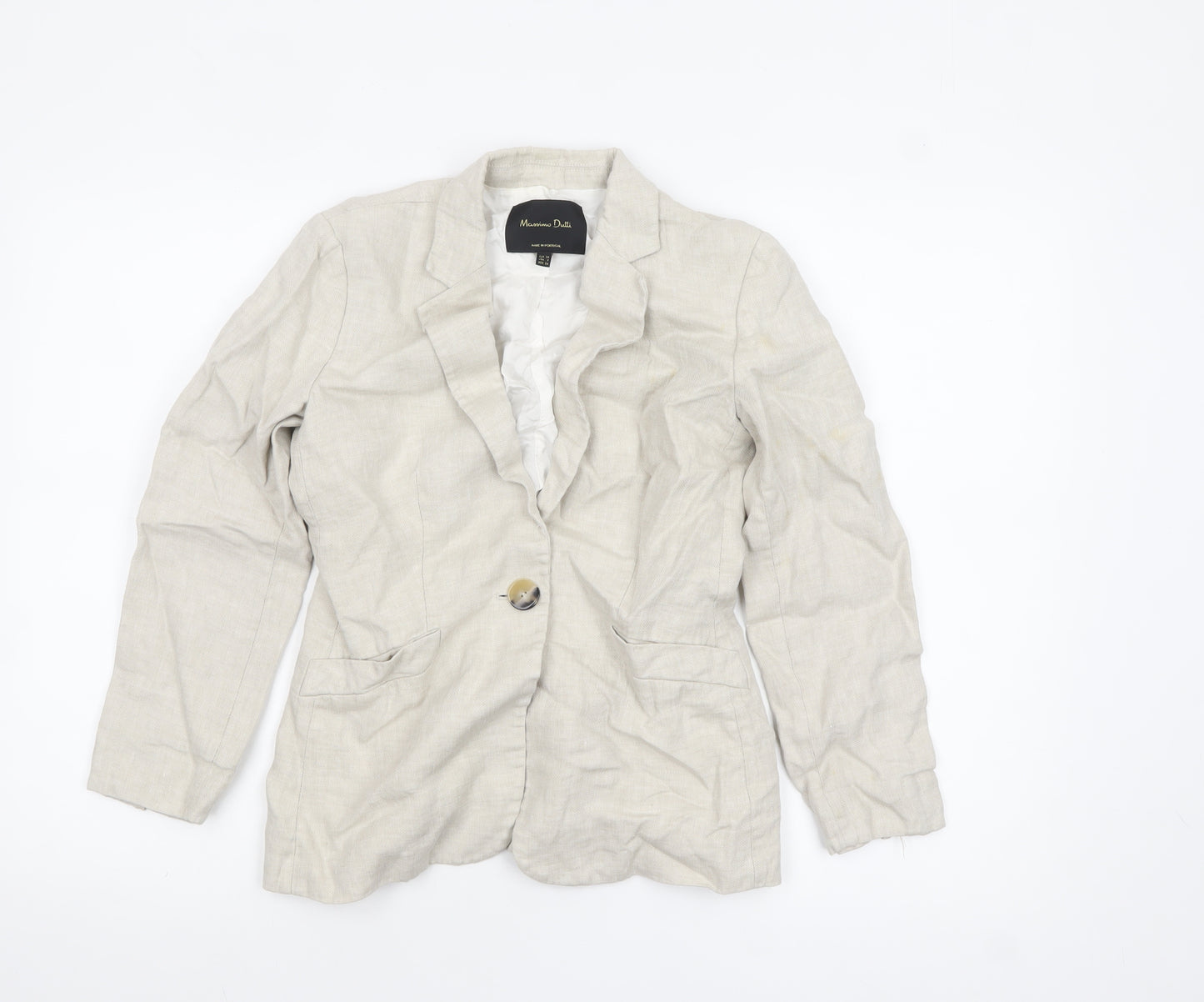 Massimo Dutti Women Beige Linen Blazer Size 6 Single-Breasted Jacket