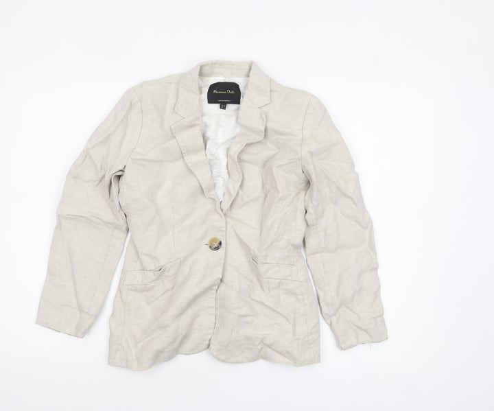 Massimo Dutti Women Beige Linen Blazer Size 6 Single-Breasted Jacket