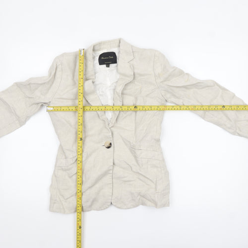 Massimo Dutti Women Beige Linen Blazer Size 6 Single-Breasted Jacket