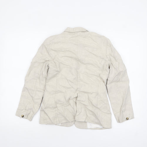 Massimo Dutti Women Beige Linen Blazer Size 6 Single-Breasted Jacket