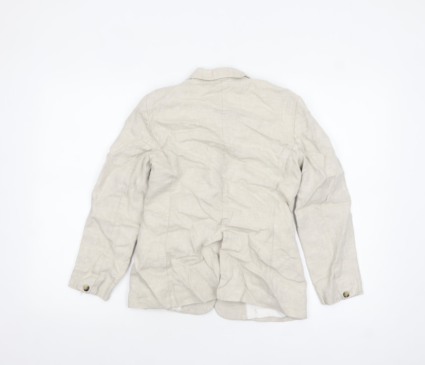 Massimo Dutti Women Beige Linen Blazer Size 6 Single-Breasted Jacket