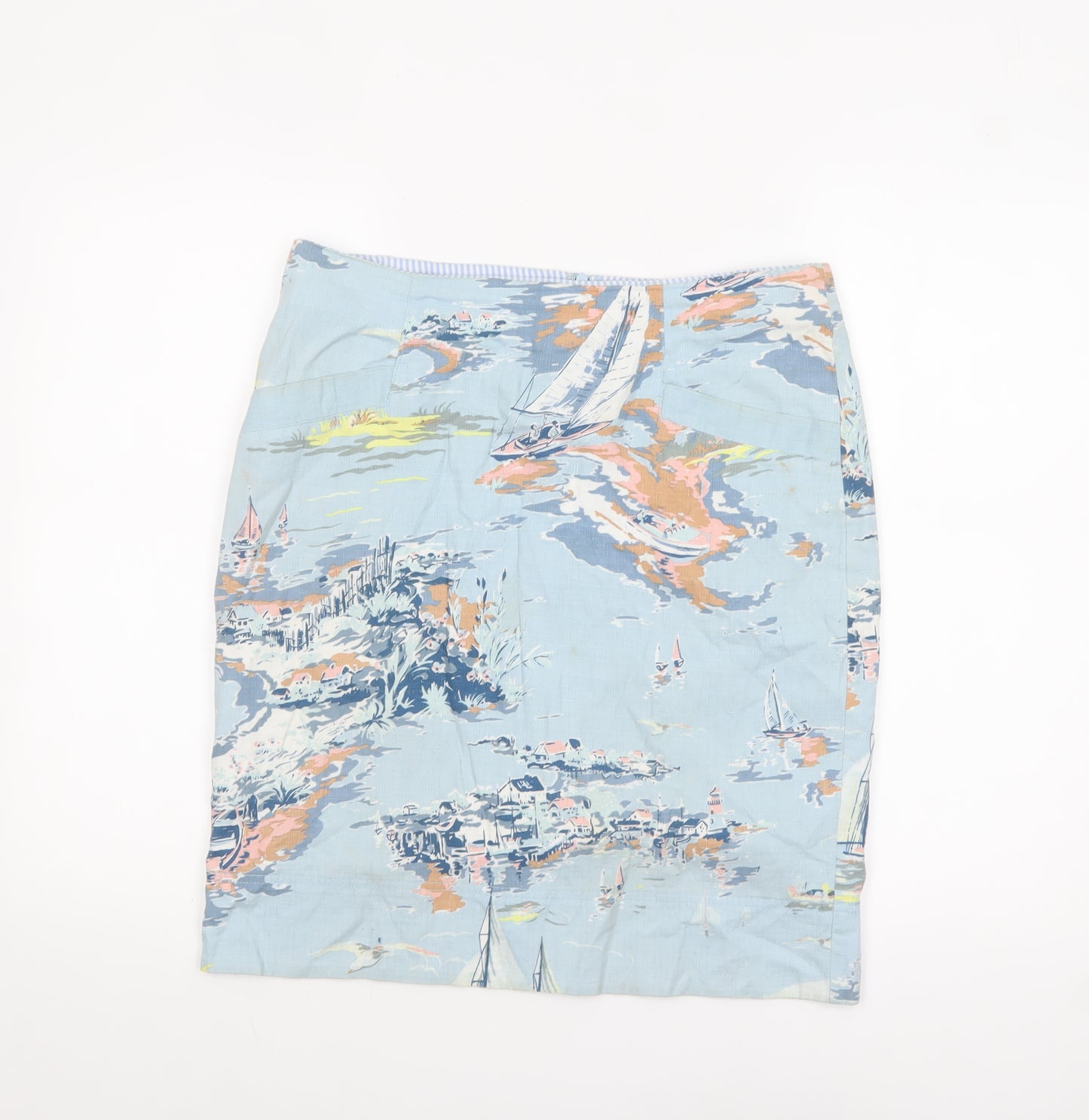 Laura Ashley Women’s Blue Nautical Print Cotton Lined Pencil Skirt UK 10