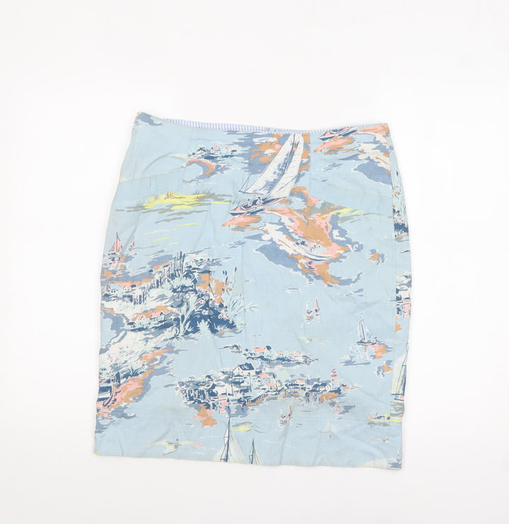 Laura Ashley Women’s Blue Nautical Print Cotton Lined Pencil Skirt UK 10
