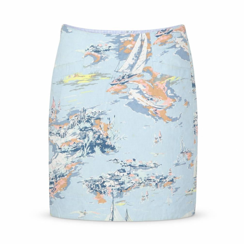 Laura Ashley Women’s Blue Nautical Print Cotton Lined Pencil Skirt UK 10
