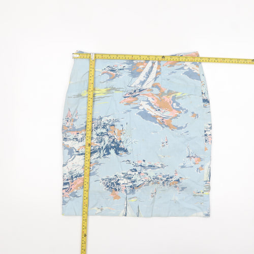 Laura Ashley Women’s Blue Nautical Print Cotton Lined Pencil Skirt UK 10