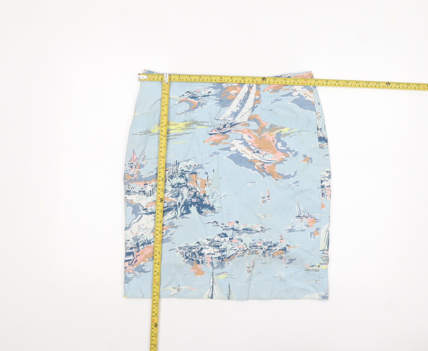 Laura Ashley Women’s Blue Nautical Print Cotton Lined Pencil Skirt UK 10