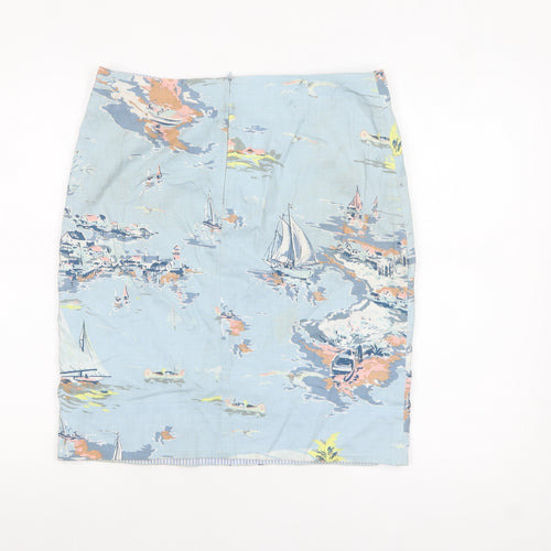Laura Ashley Women’s Blue Nautical Print Cotton Lined Pencil Skirt UK 10